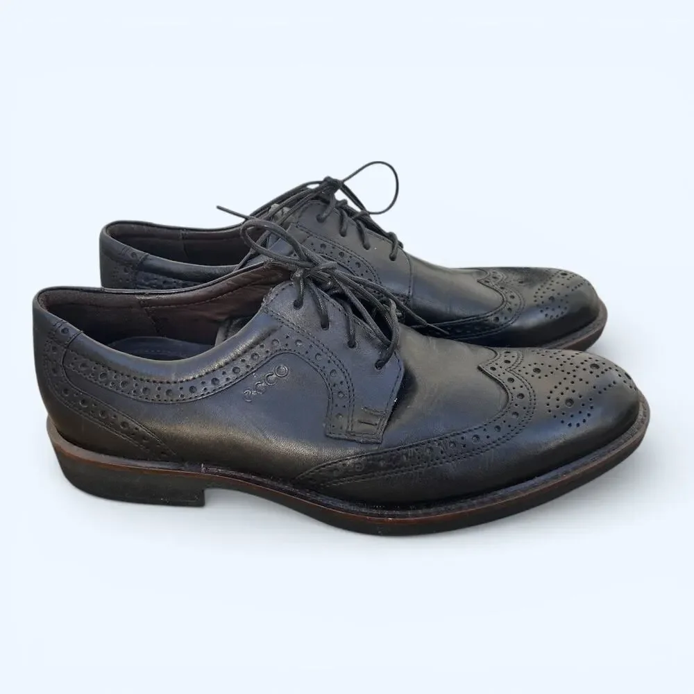 ECCO Black Leather Wingtip Oxford Dress Shoes – Men's Size EU 42 Preppy Comfort